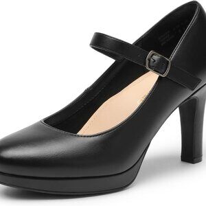 Women's Faux Leather Pumps 3.5-Inch Heel Low Platform Comfortable Dress Shoes
